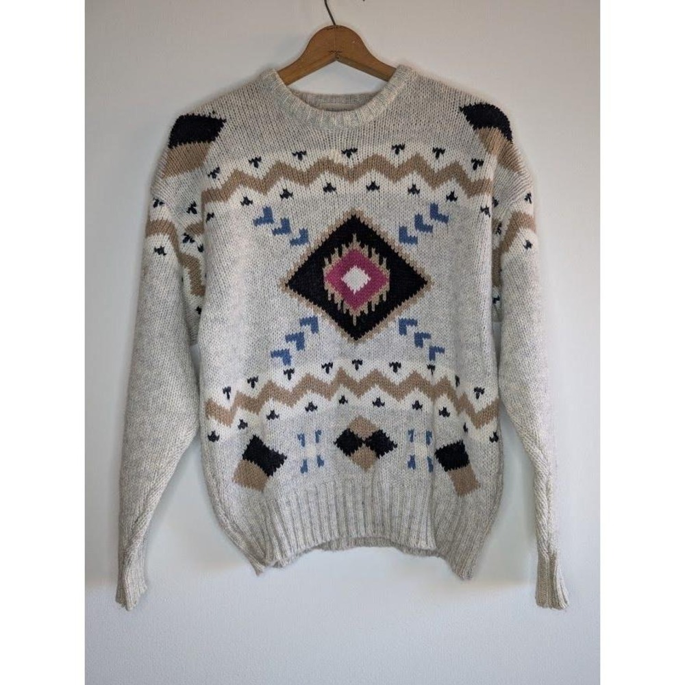 St John's Bay Sweater Men's Medium Southwestern Faire Isle Wool Blend 90s chunky